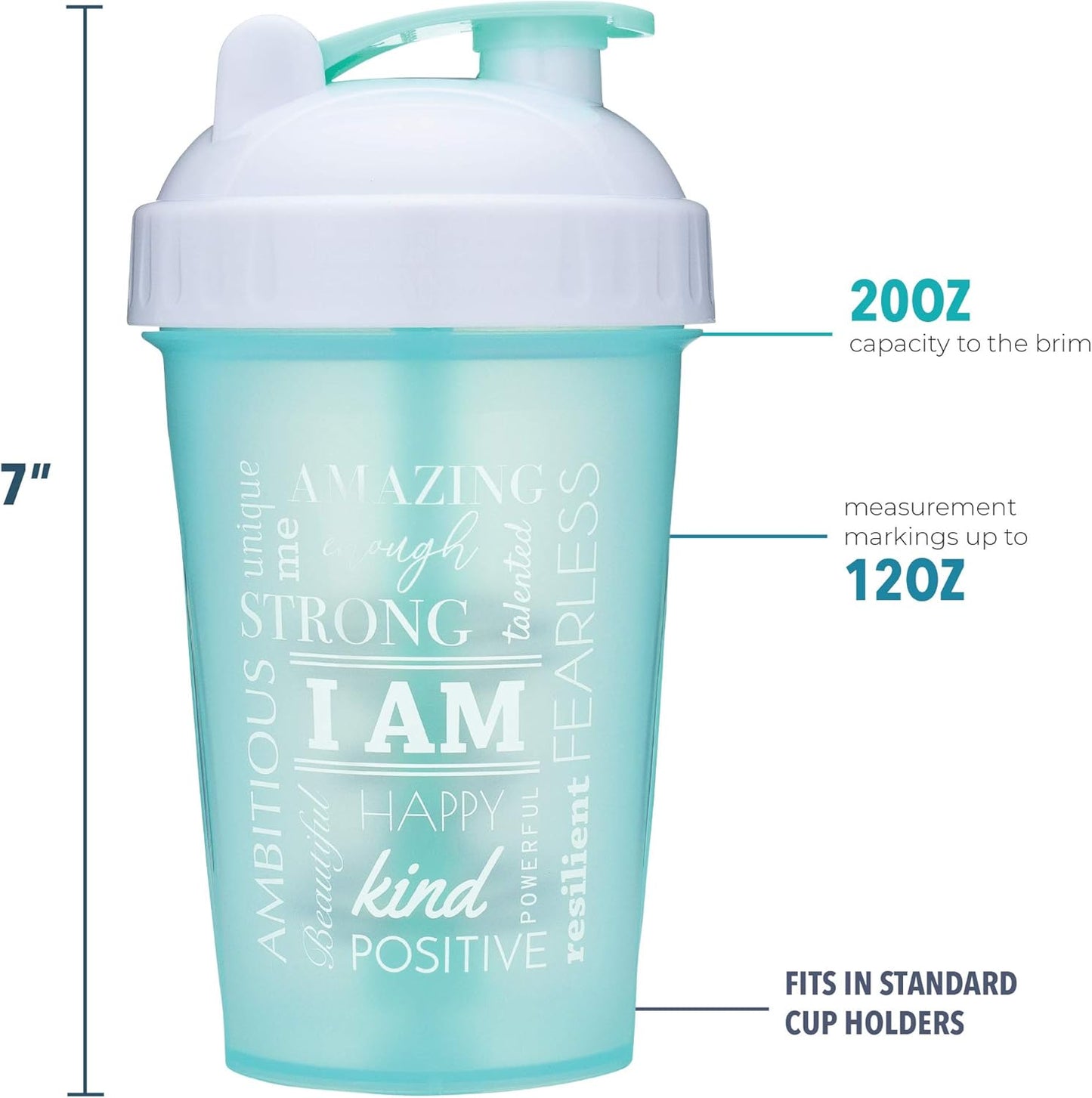 20-Ounce Shaker Bottle with Action-Rod Mixer | Shaker Cups with Motivational Quotes | Protein Shaker Bottle Is BPA Free and Dishwasher Safe | Rise - Coral - 20Oz
