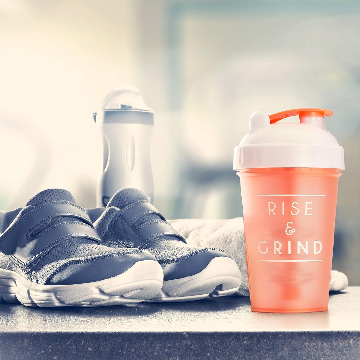 20-Ounce Shaker Bottle with Action-Rod Mixer | Shaker Cups with Motivational Quotes | Protein Shaker Bottle Is BPA Free and Dishwasher Safe | Rise - Coral - 20Oz