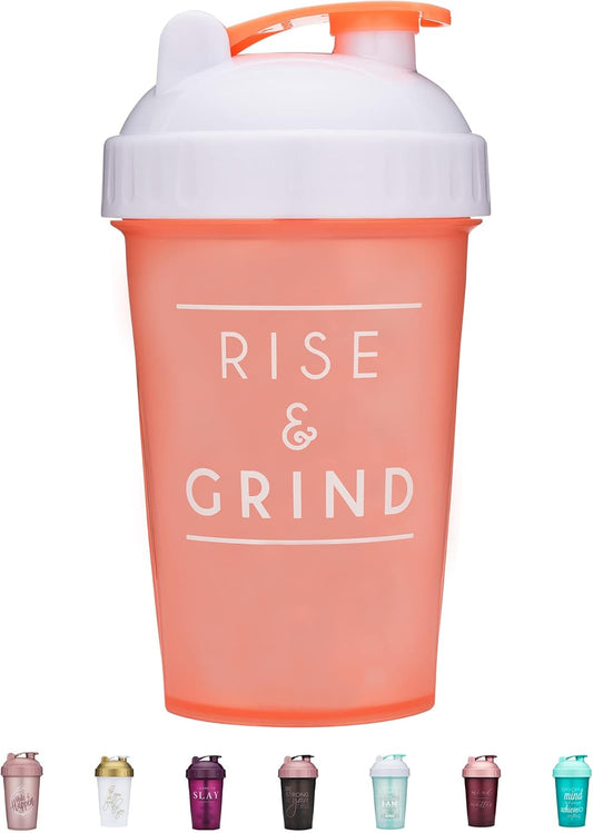 20-Ounce Shaker Bottle with Action-Rod Mixer | Shaker Cups with Motivational Quotes | Protein Shaker Bottle Is BPA Free and Dishwasher Safe | Rise - Coral - 20Oz